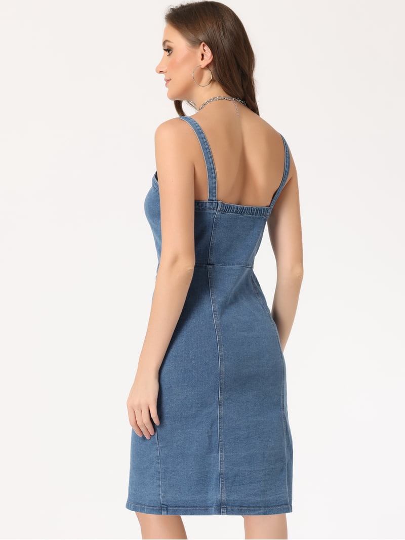 denim sweetheart dress American Mini Light wash denim mini dress Sweetheart neckline Pleated hem Adjustable straps Stretchy denim 86% Cotton 12% Polyester 2% Spandex Zip closure on back Model is 55 a size 9 wearing a size large DM2061/DM/7 Aeropostale Womens' Solid Sweetheart Tie-Front