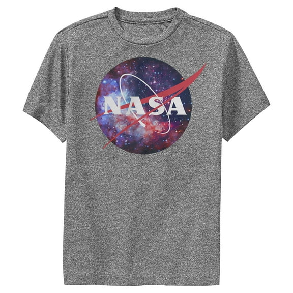 Boy's NASA Mix Galaxy Style Logo Performance Graphic Tee Charcoal Heather Large