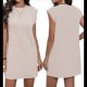 thumbnail image 3 of Vestido Corto de Verano para Mujer, Estilo Camiseta, Corta, Cuello Redondo, Informal, Holgado, Básico, Minivestido, Color Albaricoque L, 3 of 7