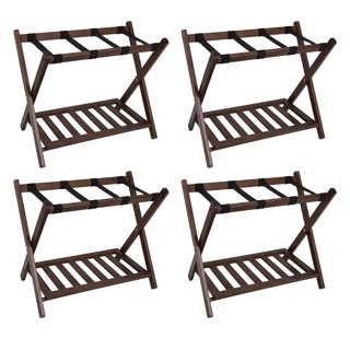 Wooden Mallet WallSaver Luggage Rack - Mahogany Finish With Brown Straps