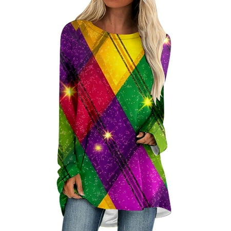 FYEGRE Women s Carnival Top Stylish Printed Long Sleeve Tee for Women Casual Comfortable Everyday Wear Top Multicolour XL