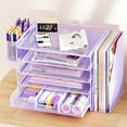thumbnail image 6 of ThrottleT-Desk Organizers and Accessories with File Holder, 5-Tier Office Desk Accessories & Workspace Desktop Organizer with Drawer and 2 Pen Holder, File Paper Organizer for Office Supplies(Purple), 6 of 15