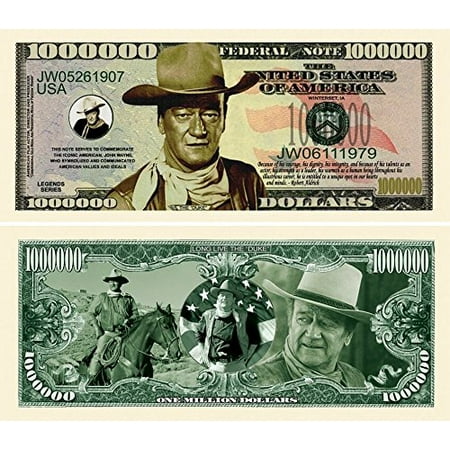 5 John Wayne Million Dollar Bills with Bonus “Thanks a Million” Gift Card (Best 5 Dollar Gifts)