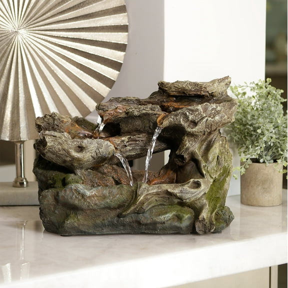 Alpine Corporation 3 Tier Rainforest Tabletop Fountain w/ LED Lights, 10 Inch Tall