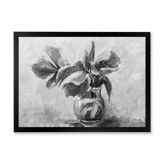 Designart 'Black and White Still Life Of Flowers In A Vase' Traditional Framed Art Print