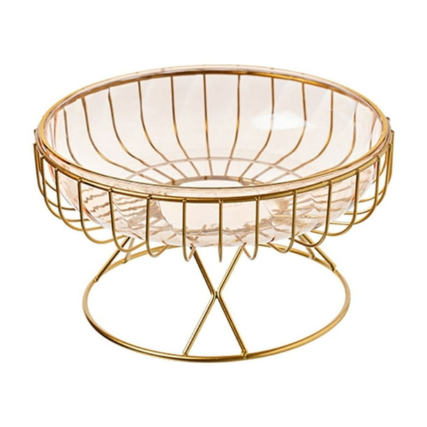 Yhmxh Frutero con pedestal, bandeja de frutas decorada para encimera de cocina y mesa de comedor, cuencos con patas para fiestas de té, bol para pan y ensalada con detalles dorados.