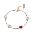 thumbnail image 4 of Pulsera de plata de ley de lujo, diseño simple, corazón pequeño rojo con joyas de diamantes, 2 piezas, plata, oro rosa, 4 of 5