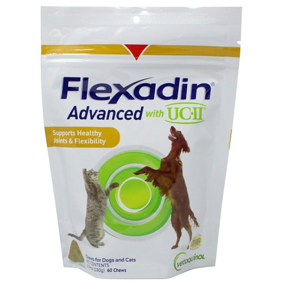 Vetoquinol Flexadin Advanced Dog Hip and Joint Supplement with UC-II Collagen, One Chew a Day Hip and Joint Support Chew for Dogs and Cats, Clinically Proven Vet-Approved Formula, 60 Chews