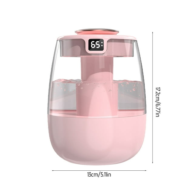 HCBY USB Humidifier with Humidity Display & Night Light, 2L Quiet Cool Mist Humidifier for Bedroom, Office Desk, Large Tank, Auto Mode, Easy To Clean (Pink,6.77"x5.11")