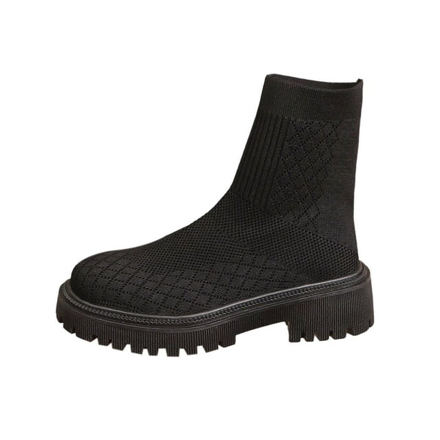 Wensltd Bottines à Plateforme pour Femmes Talon Bas Couleur Unie Automne Hiver Chaussures Tendance Bottines