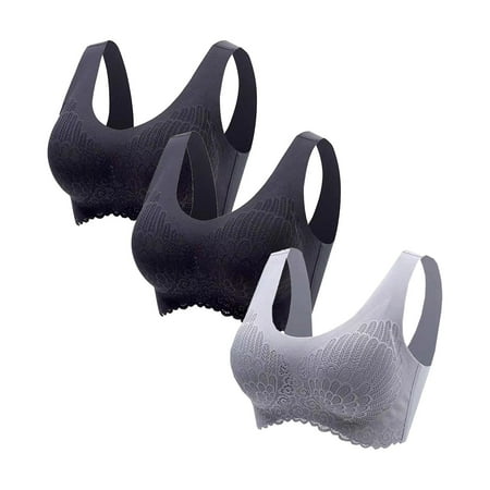 Women s No Steel Ring Big Bra 3Pc Underwear Gathering Sleep Sports Bra Padded Bra Latex Underwear Traceless Small Sports Bras for Women Back Heart Bar 3Pc Maternity Strapless Bra Bra Set