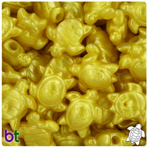 BeadTin Yellow Pearl 23mm Sea Turtle Pony Beads (24pcs)