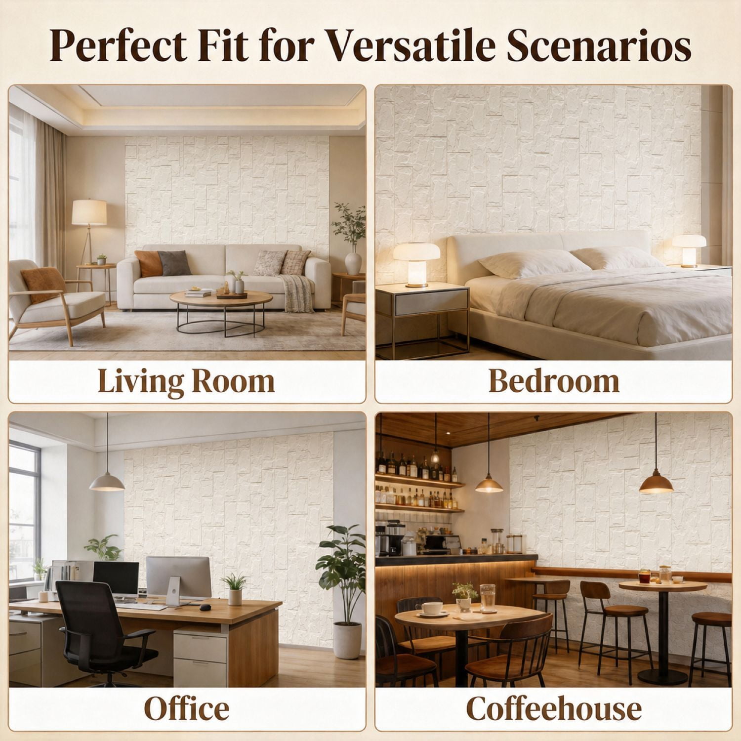 Easy4Home 4Pcs 48"x24" 3D Faux Stone Wall Panels Imitation Decorative Wall Tiles for Interior Wall Decor, Ivory White
