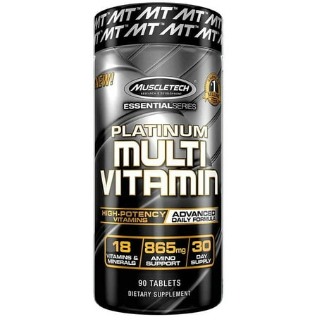 MuscleTech Essential Series Platinum Multi Vitamin for Men and Women with Amino Acids, Advanced Amino Acid, Energy and Muscle Support, 90 Capsules