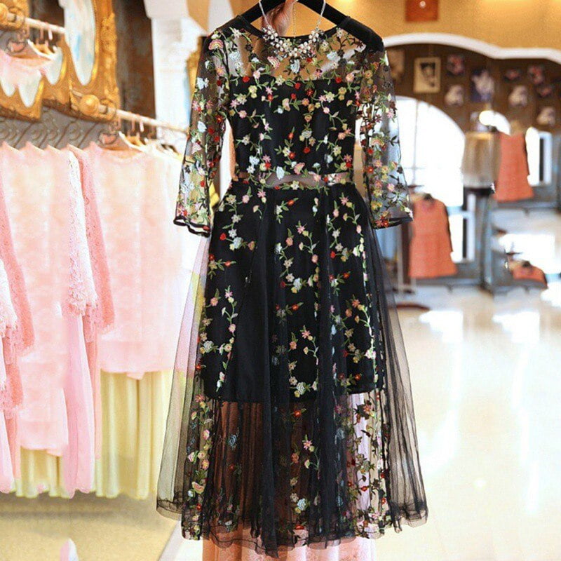 green emerald velvet dress Black Tulle Dress With Playful Transparencies Embroidered by Tony Ward –  Elilhaam main image 1