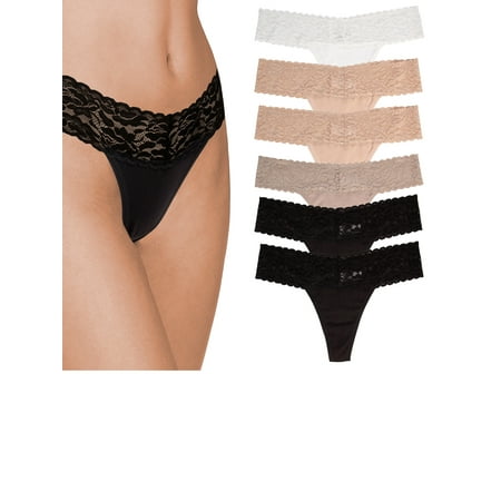 3 Pack Undies - 6 Pack Ladies Cotton Thongs Underwear With Lace Trim Soft Sexy for Women Panties Set
