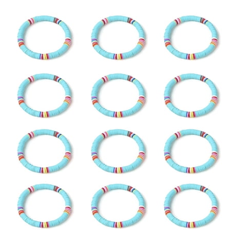 DESIGNICE 2026 New 12Pcs Bohemian Bracelet Comfortable Polymer Clay Bracelet Bohemian Rainbow Colors Polymer Clay Bracelet Sky Blue for Summer Wear Casual Outfits Bohemian Style Colorful Accessories