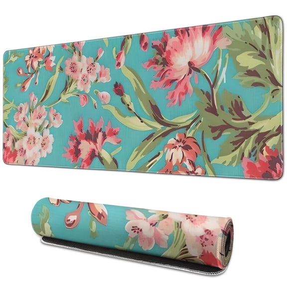 Long Mouse Pads for Desk,Pioneer Flower Floral Print Pattern Desk Mats on Top Of Desks, Desk Mouse Pad Extra Large with 3mm Non-Slip Base and Stitched Edge for Gaming,Office,Work,Home 31.5"x11.8"