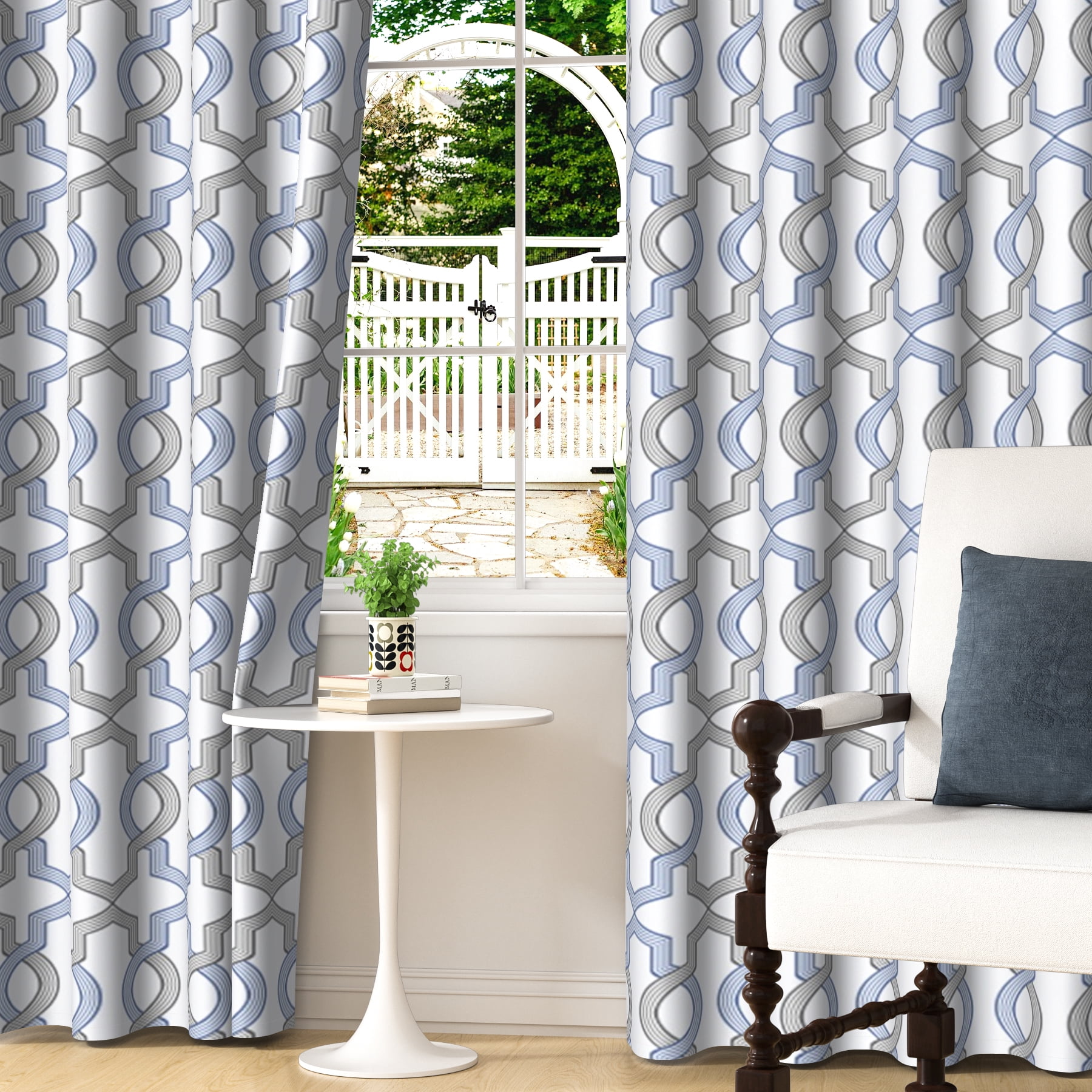 Lfeey Blackout Curtains for Bedroom, Plaid Blue Gray Geometric Pattern Curtains with Top Grommets, 52x63 Inches, 2 Panels