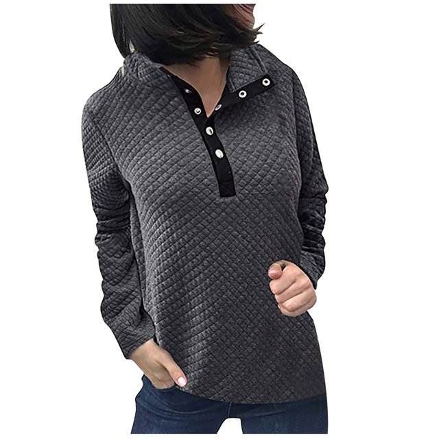 Timegard Womens Blouses Stand Collar Button Drop Shoulder Tops Fall Dressy Casual Loose Comfy Tops