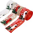 thumbnail image 1 of Christmas Ribbon Cloth Festive 3 Rolls Printed Wrapping Ribbon Xmas Craft Ribbon, 1 of 10