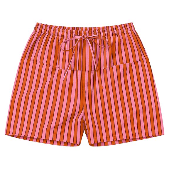 Costeam Womens Striped Drawstring Casual Shorts Dual Side Pockets Elastic Waist Adjustable Tie Loose Fit Summer Beach Daily Wear Short Bottoms