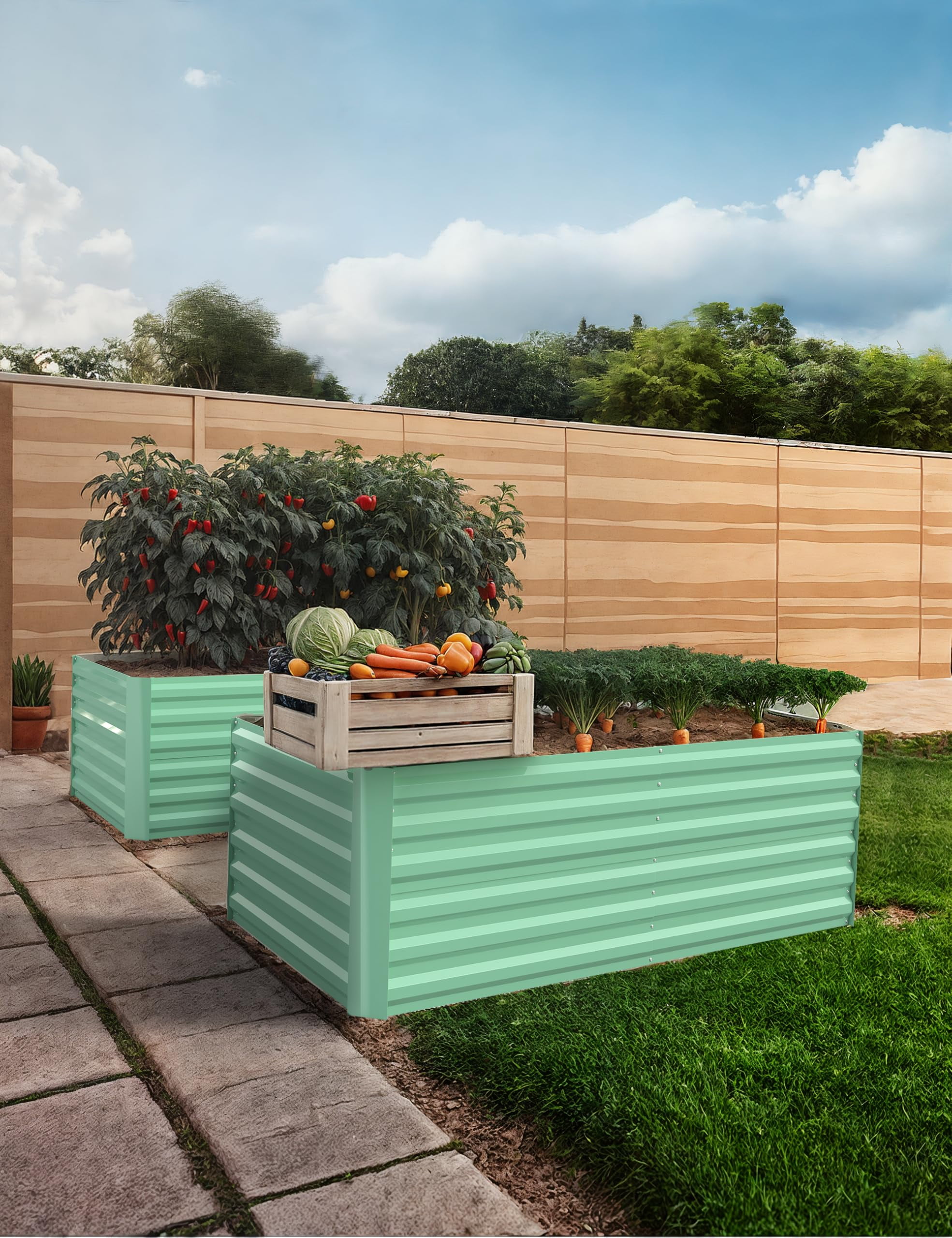 1PC 0.5mm 6x3x2ft Galvanized Raised Garden Bed Outdoor,Rust-Resistant Raised Garden Beds for Gardening, Easy Assembly Outdoor Garden Box & Planters,Green