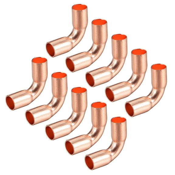Uxcell 0.25" ID 90 Degree Copper Elbow, Short-Turn Copper Pipe Fitting Connector for Plumbing 10 Pack