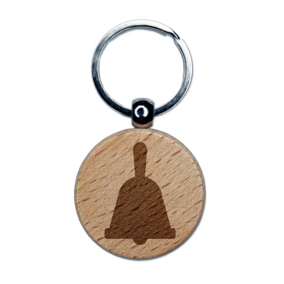Bell Solid Round Keychain Charm Tag - Engraved Wood