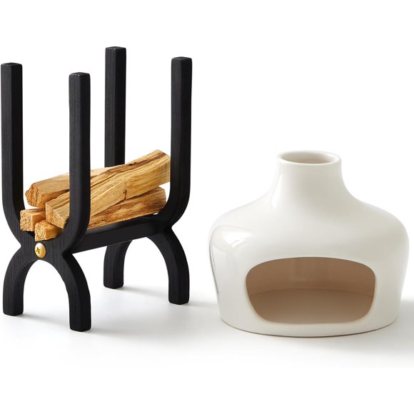 Kit de Support Palo Santo Incluant Brûleur en Céramique Palo Santo Bâtonnets d'Encens à la Sauge Support de Rangement pour Méditation Yoga Rituels Zen Nettoyage Décoration Spirituelle (Blanc Pur)
