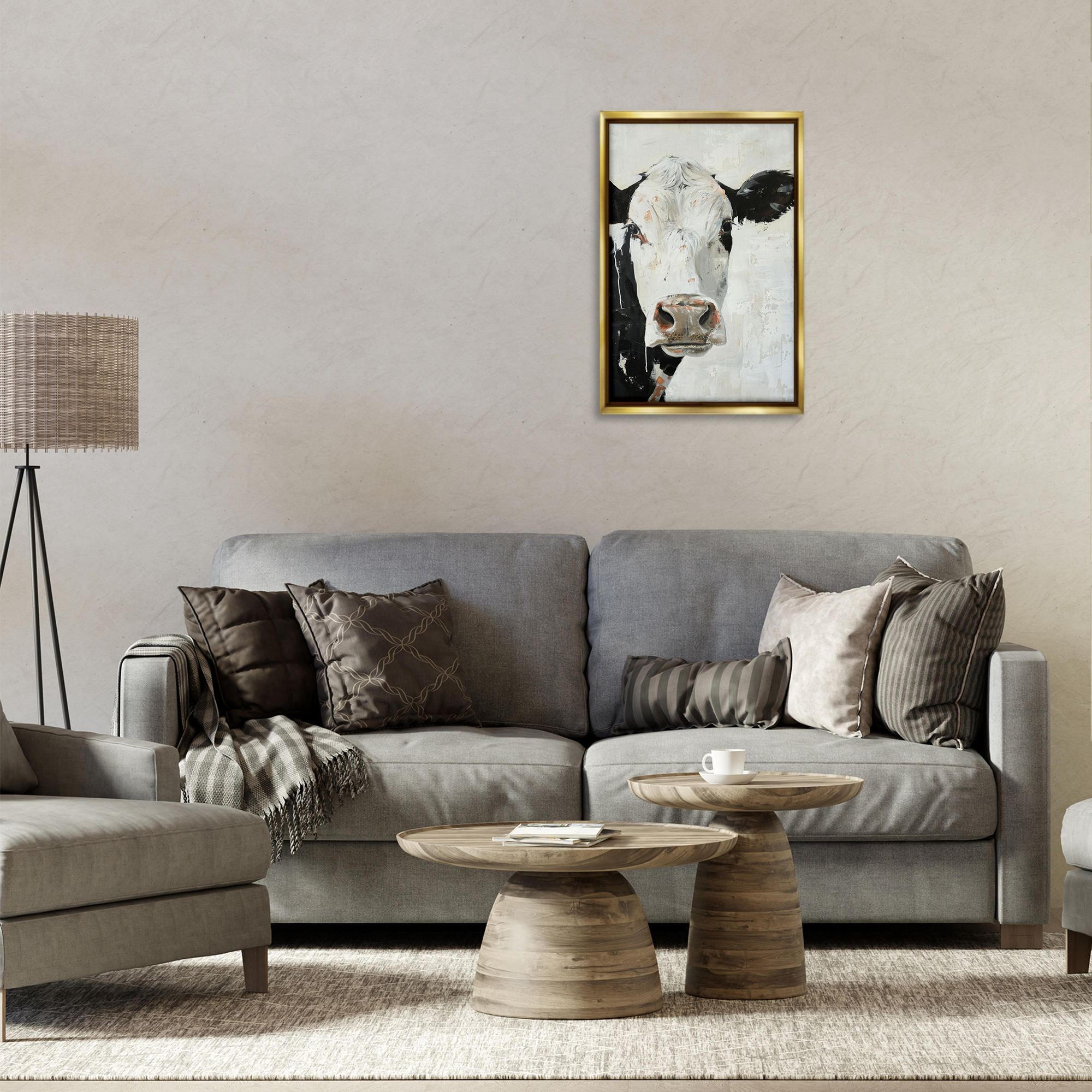 Stupell Industries Up Close Cow Animals & Insects Painting Gold Floater Framed Canvas Art Print Wall Art, 17 x 25