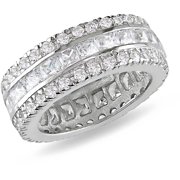 9 Carat T.G.W. Princess and Round-Cut Cubic Zirconia Full-Eternity Ring in Sterling Silver