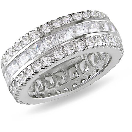 9 Carat T.G.W. Princess and Round-Cut Cubic Zirconia Full-Eternity Ring in Sterling Silver