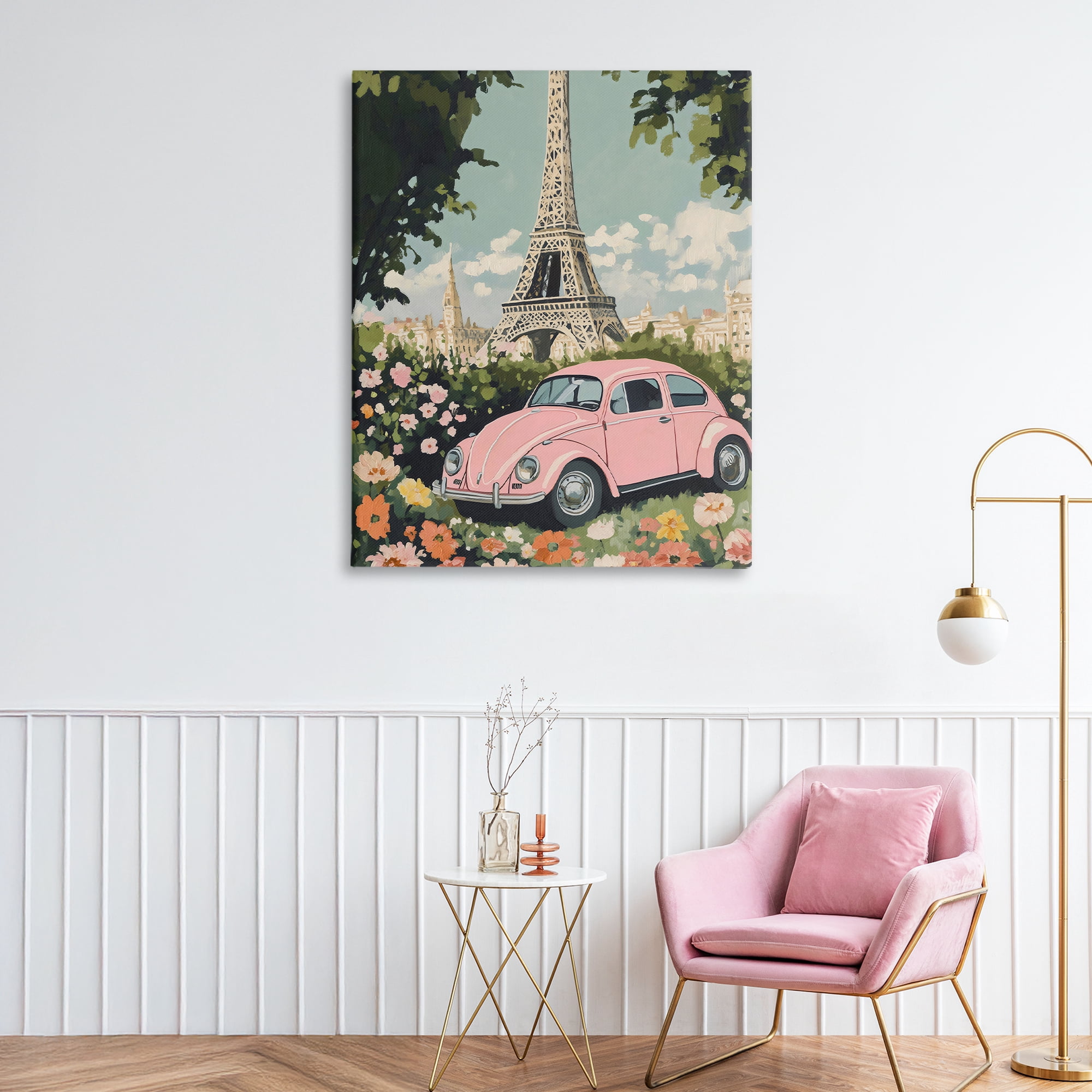 Stupell Industries Paris Pink Car in Bloom Canvas Wall Art, design by The Prints Vibe