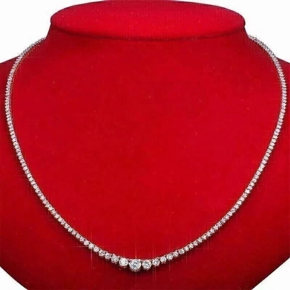 Radiant Jewelry 18Ct Round Cut Lab Created CZ Graduated Diamond 18" Tennis Necklace for Women – 14K White Gold Finish 925 Sterling Silver