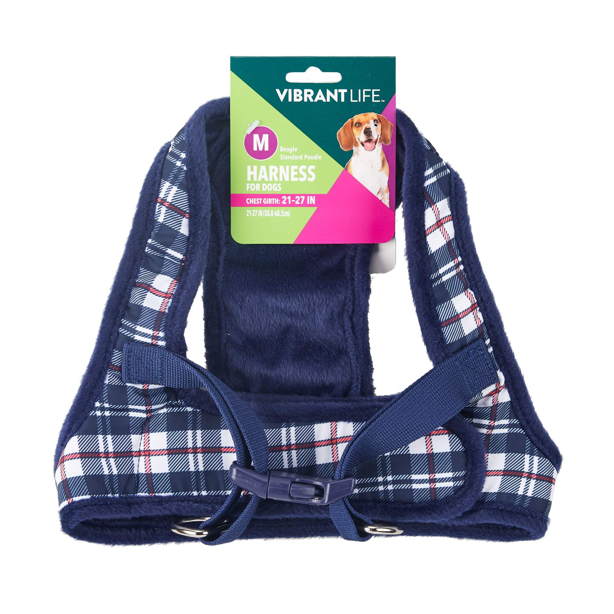 Vibrant Life Dog Harness, Blue Plaid, (Small)