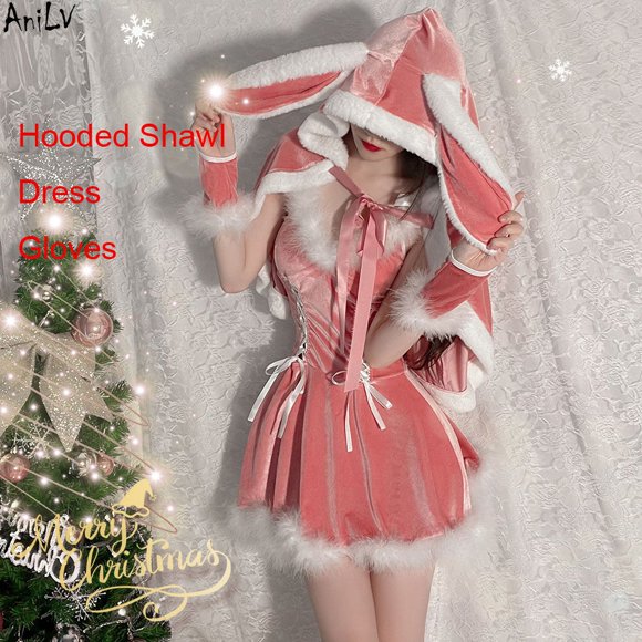 QueenLine Christmas Cosplay Mrs Santa Claus Lingerie Series Elk Cloak Rope Sexy Pajamas Red Dress (25, OneSize)