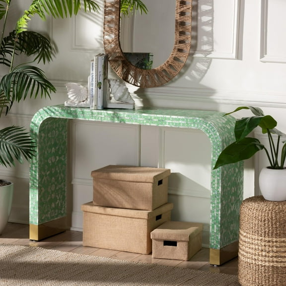 Baxton Studio Didrika Modern Bohemian Seafoam Green Mother of Pearl Console Table