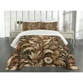 thumbnail image 3 of Ambesonne Brown Quilted Bedspread Set 3 Pcs, Earthy Colors Fall Flourishes, Queen Size, Dark Sepia Pale Redwood, 3 of 4