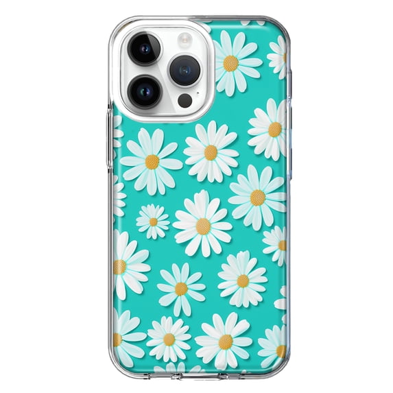 MUNDAZE Apple iPhone 14 Pro Max Turquoise Teal White Daisies Cute Daisy Polka Dots Double Layer Phone Case Cover