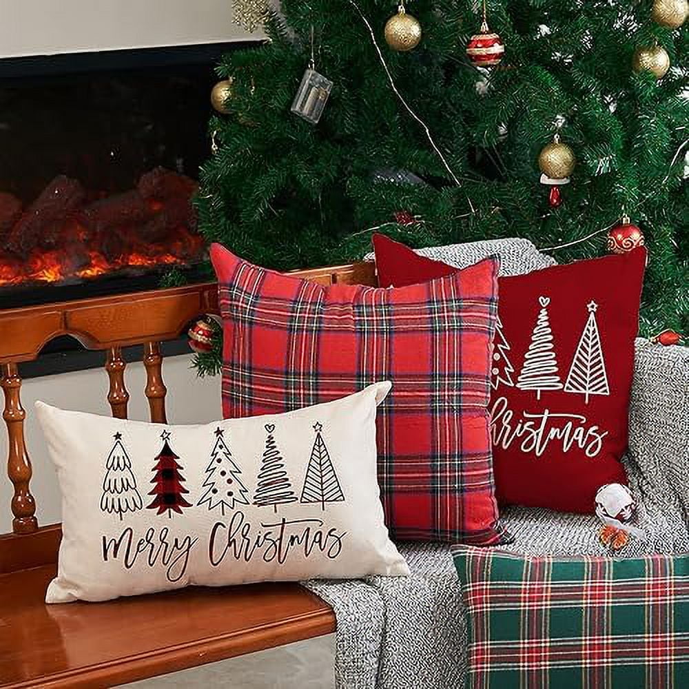 Merry Christmas Pillow Cover 12x20 Farmhouse Christmas Throw Lumbar Pillow Cover Decorations Christmas Tree Holiday Decor Case for Home Couch Walmart