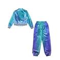 thumbnail image 4 of Doomiva Kids Girls Modern Hip Hop Jazz Dance Outfit Disco Party Long Sleeve Metallic Jacket and Pants Streetwear Blue 14, 4 of 7
