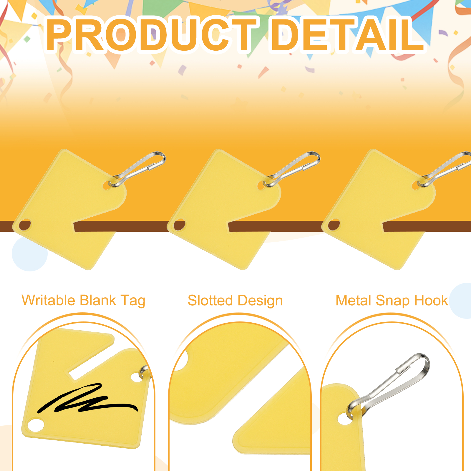 Uxcell 100 Pcs Key Tags, 1.5" Plastic Hanging Tag Slotted Key Tags Square Blank Writeable Durable with Metal Snap Hooks for Cabinet Boxes Lockers Identifiers Home Garage, Yellow