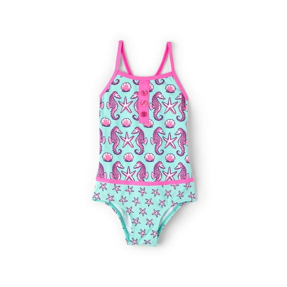 Hatley Girls' Colorblock Swimsuits, Dancing Seahorses, 3 Years