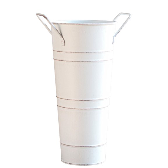 Farmhouse Galvanized Metal Flower Vase Rustic Decorative French Country Style Bucket with Handles for Home Garden Adornments White