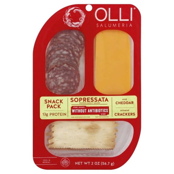 Olli Salumeria Ready-to-eat Sopressata Salami Snack pack with Cheddar and Crackers