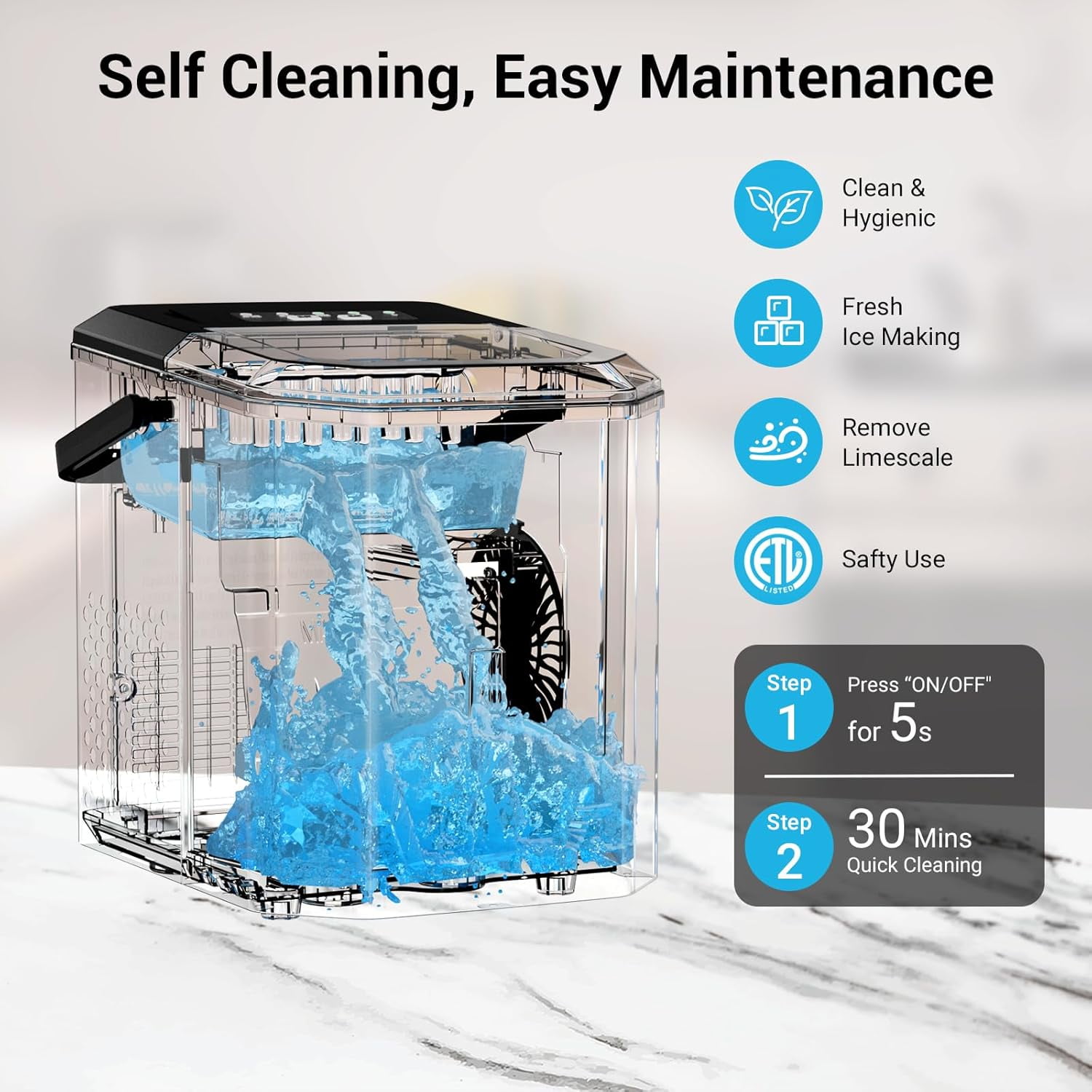 XUTUMM Portable Ice Maker Machine with WiFi, 2 Ice Sizes, Makes 9 Cubes in 6 Mins, 28 lbs per Day, Self-Cleaning Function, Includes Ice Scoop & Basket for Home, Kitchen