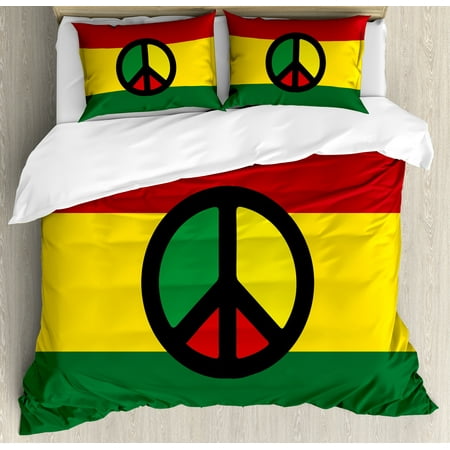 Country Duvet Covers Set Jamaican Duvet Cover Set, Reggae Culture Peace Symbol Caribbean Country Flag Design Americas Rasta Culture, Decorative Bedding Set with Pillow Shams, Multicolor, by Ambesonne ()
