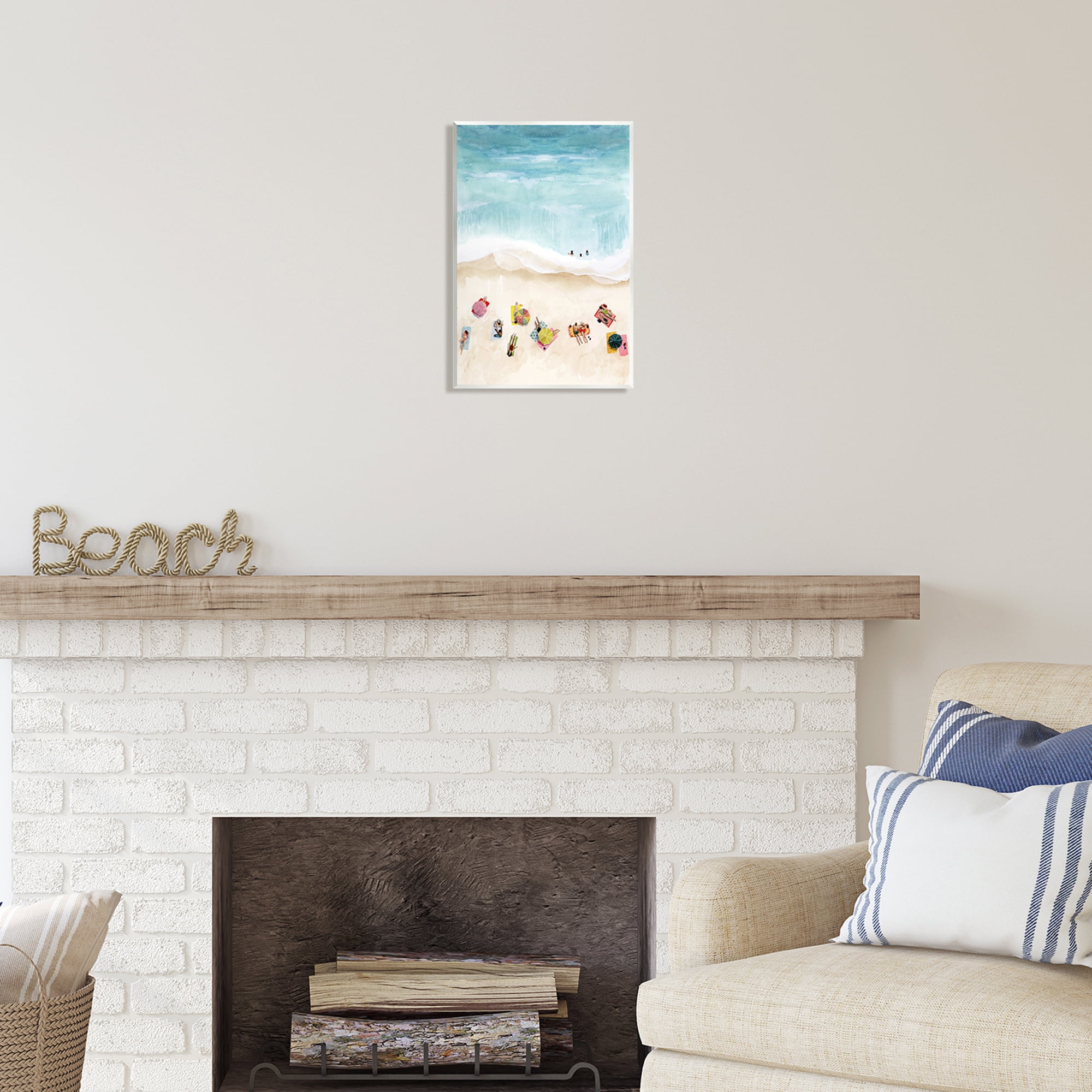 Stupell Industries Summer Beach Day People Swimming Coastal Painting Unframed Art Print Wall Art