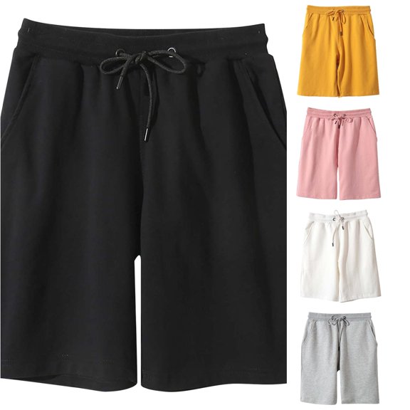 XIAONU Solid Casual Shorts for Men Elastic Drawstring Waist Side Pockets Bottoms